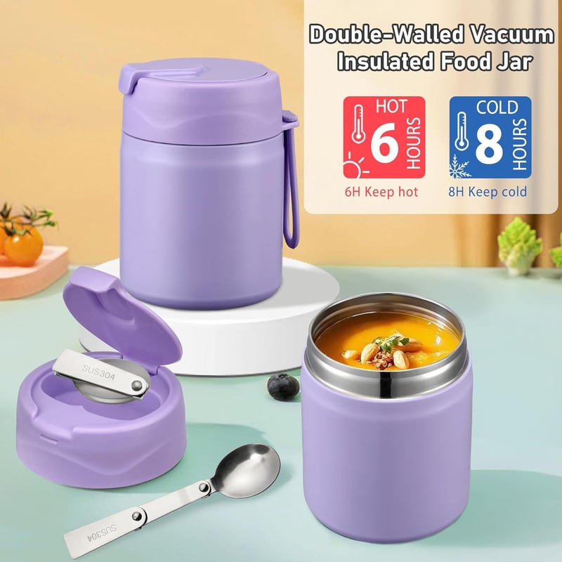 Howeemo Bento Lunch Box for Kids with 17oz Soup Thermo,Insulated Tumbler Water Bottle and Insulated Lunch Bag,Leak-Proof 3 Compartment Lunch Food Container with Ice Pack for Kids to School-Purple - Image 3